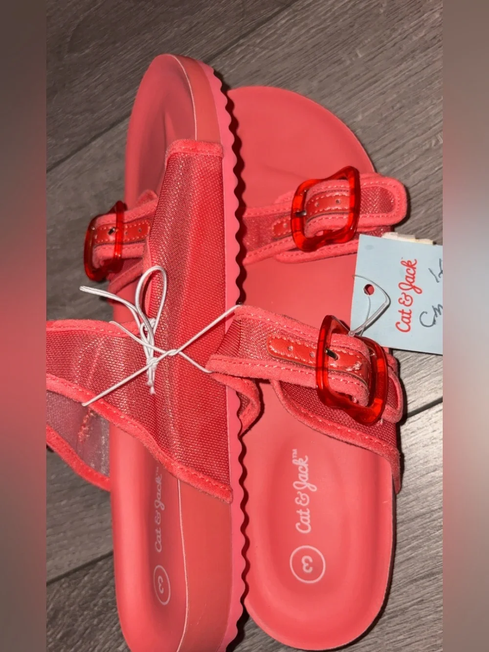 Cat & Jack Girls Size 3 Pink Mesh Double Buckle Adjustable Slide Sandals New!